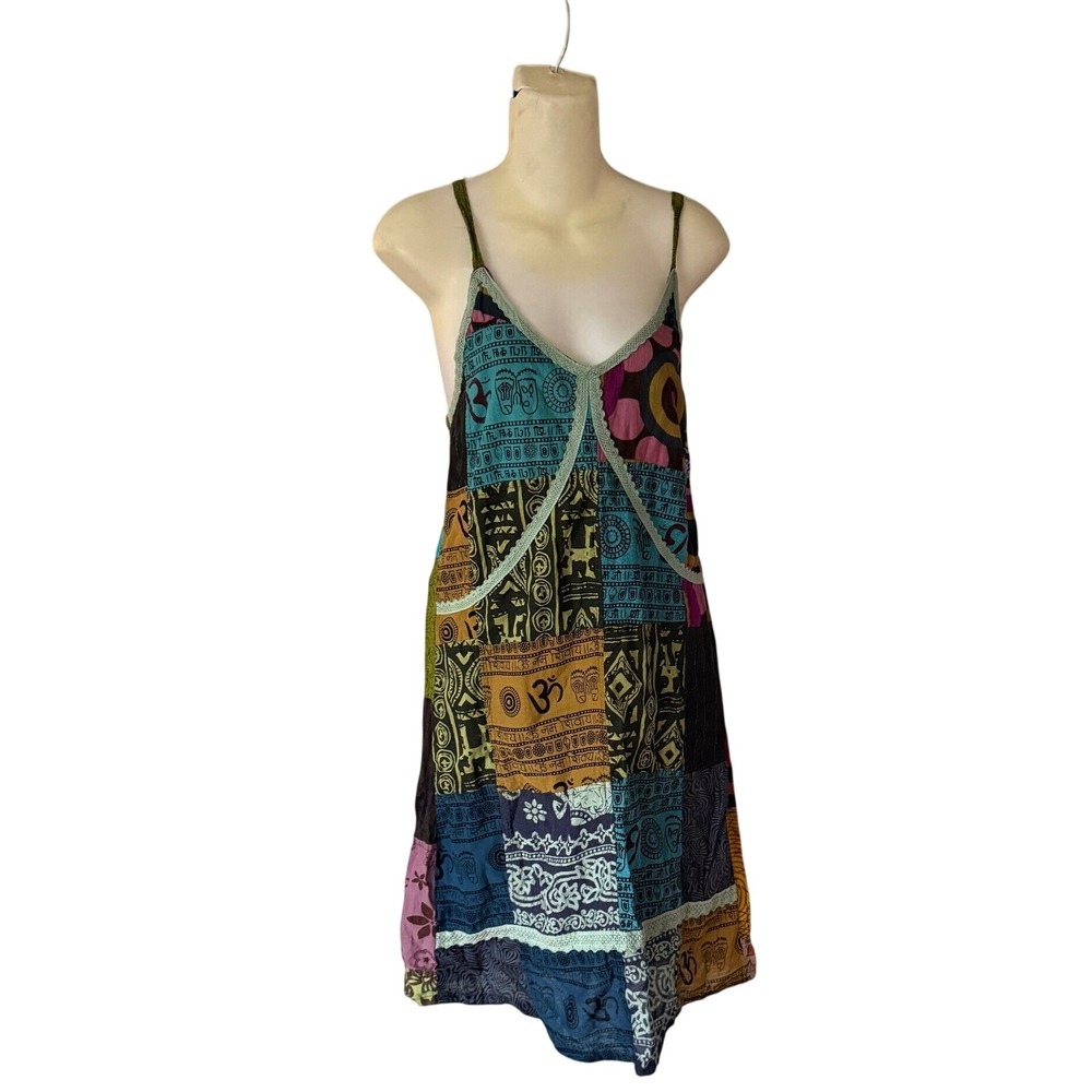Little Bazaar Boho Patchwork Om Mini Dress Cotton Festival Hippie S/M Artsy